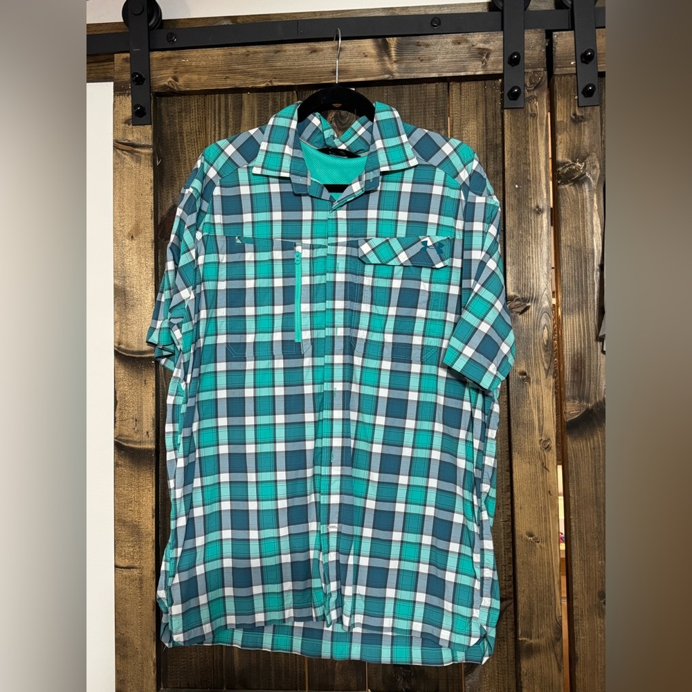 Under Armour Teal and White Plaid Casual Shirt